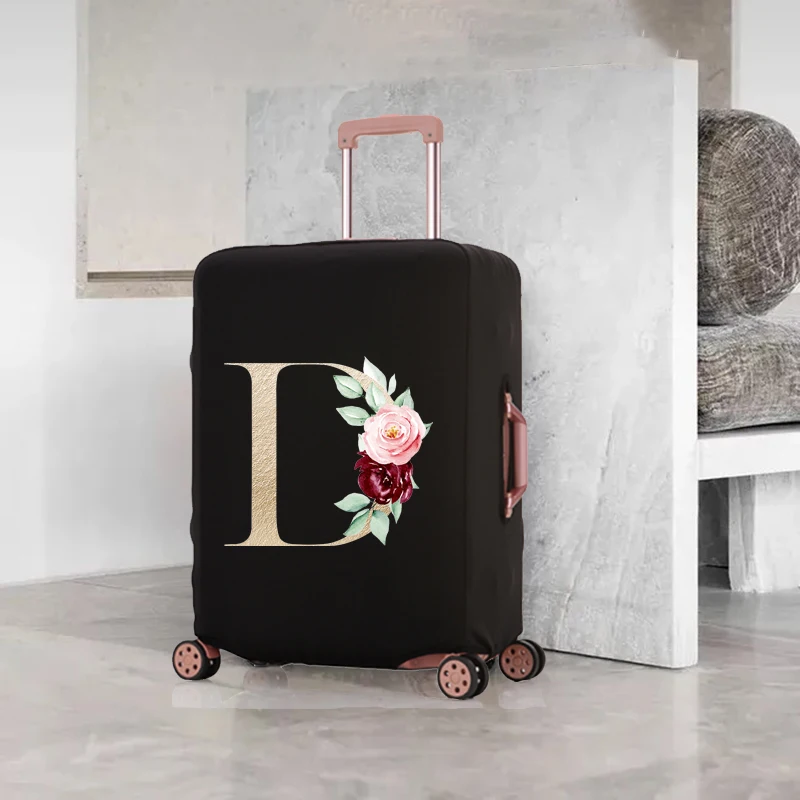 Travel Suitcase Cover Elastic Protective Case Gold Letter Traveler Essentials Accessories for 18-32 Inch Dust Luggage Covers