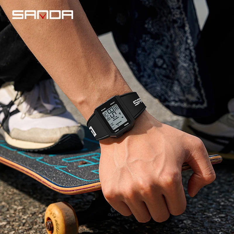 SANDA Brand Men's Digital Watch Chronograph Sport Electronic Bracelet Waterproof Men Wristwatch Alarm Clock Mens Watches 9003
