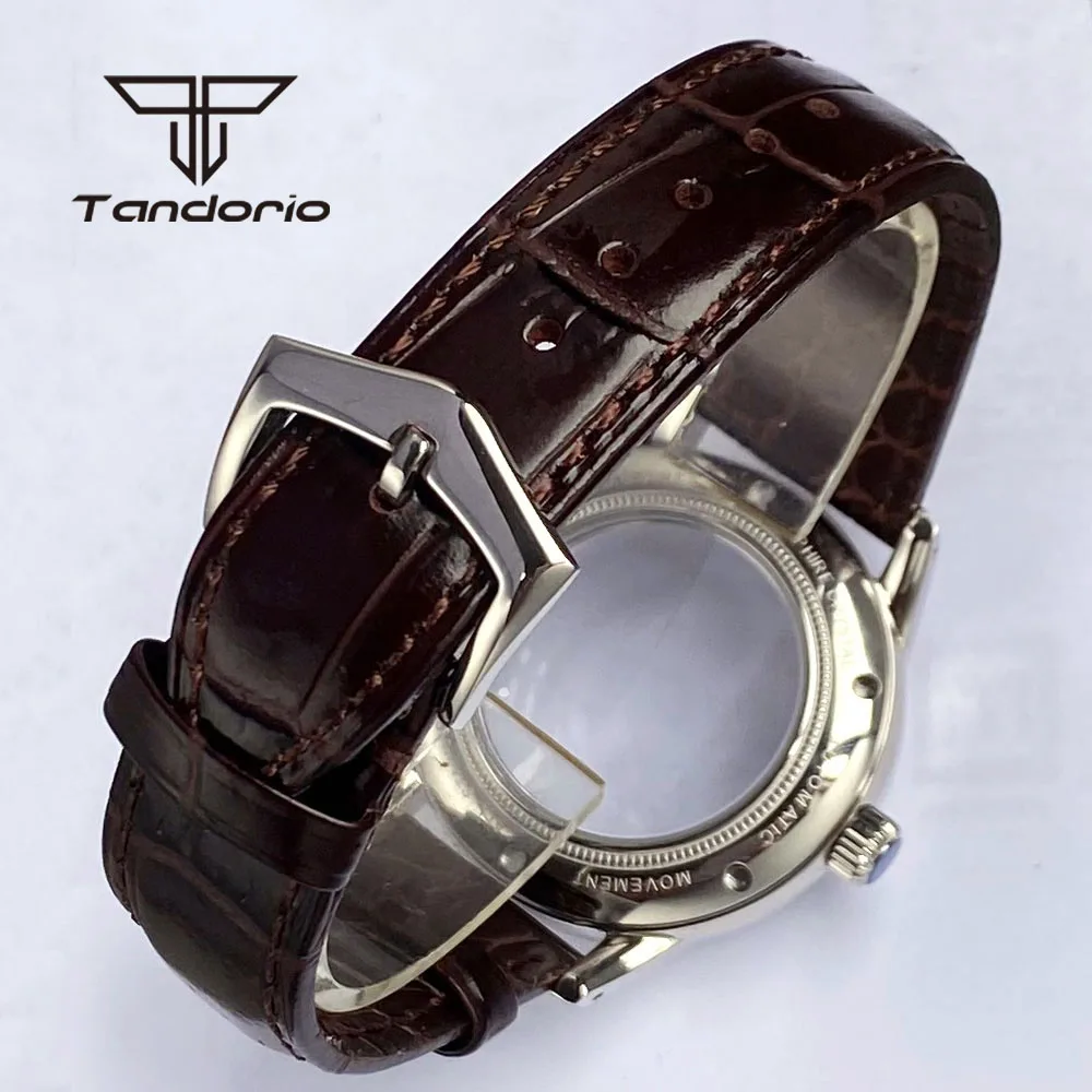 Domed Sapphire Crystal 40mm Dive Watch Case Transparent Back 20bar Leather Strap Fit NH34 NH35 NH36 ETA2824 PT5000 Auto Movement