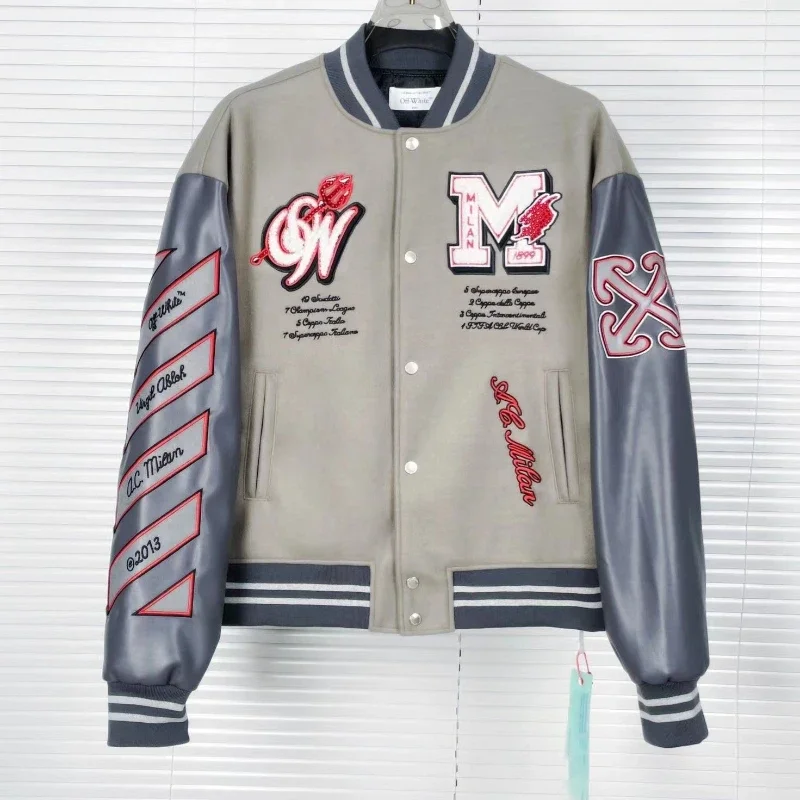 2024 New American Vintage hip-hop letter M embroidered heavy baseball uniform Y2K Streetwear rock loose coat for men and women