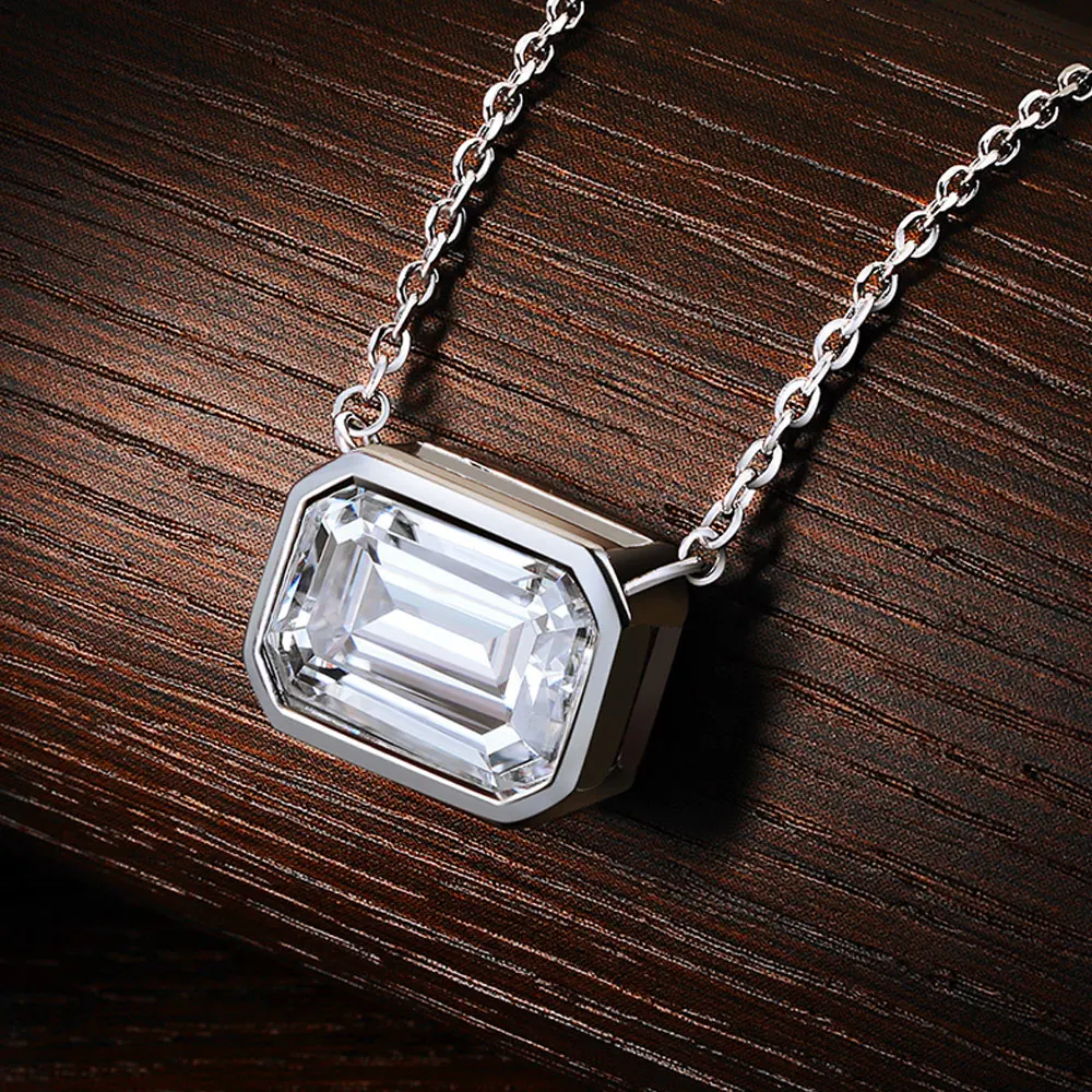 KNOBSPIN 10ct Emerald Cut Moissanite Pendant Lab Diamonds with GRA Certificates s925 Sterling Silver Wedding Necklaces for women