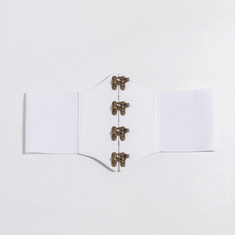 Retro Women PU Leather Latch Waist Belt Wide Elastic Corset Belt Steampunk