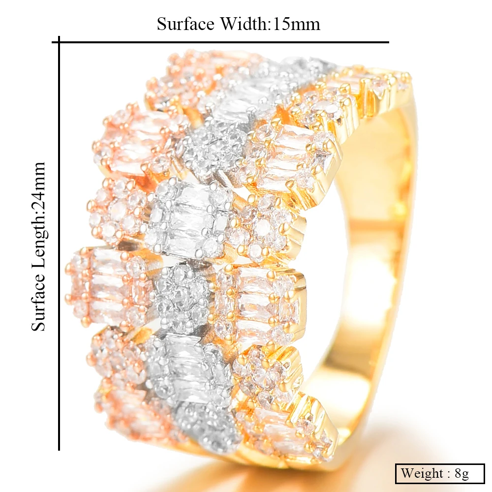 GODKI Luxury 3 Rows In 1 Bold Statement Rings with Baguette Zirconia Stone 2023 Women Engagement Party Jewelry High Quality