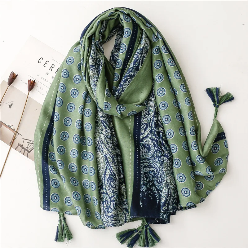 Brand round dot Color Blocked Tassel Viscose Shawl scarves Lady High Quality new Wrap Pashmina Stole Bufandas 2025 Muslim Hijab