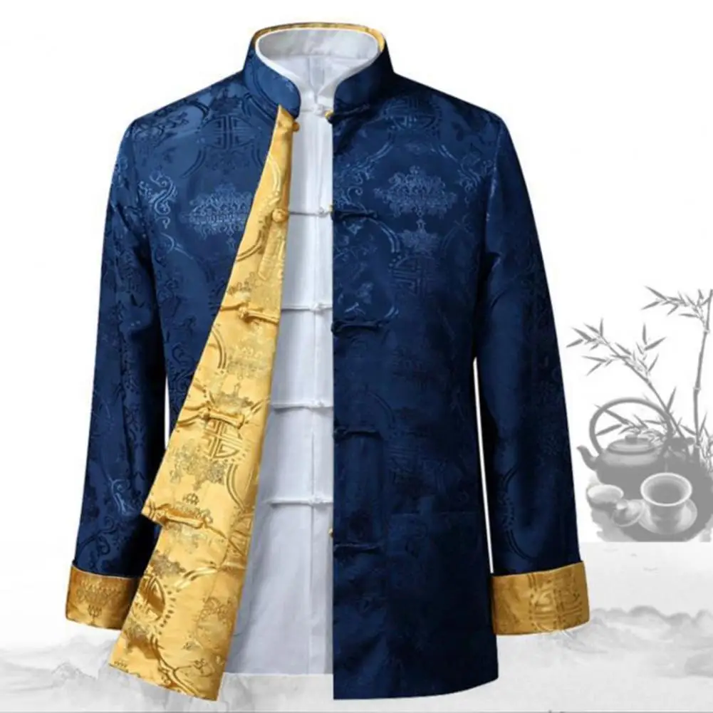 Tang Suit Coat Retro Long Sleeved Reversible Chinese Style Traditional Clothing Keep Warm Stand Collar Vintage Chinese Shirt
