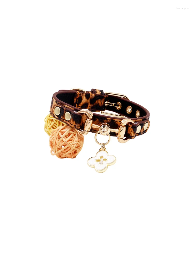 Dog Collars Pet Collar High Quality Soft Leather Personaliezed Leopard Cat Puppy Pendant Free Gold Buckle Designer Necklac