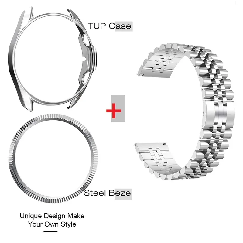 Watch Galaxy for Samsung 4 6 Classic 43mm 47mm Metal Strap+Protective Case+Ring Bezel Band Galaxy Watch 3 45mm 41mm Bracelet smile Strap+Protective Ca