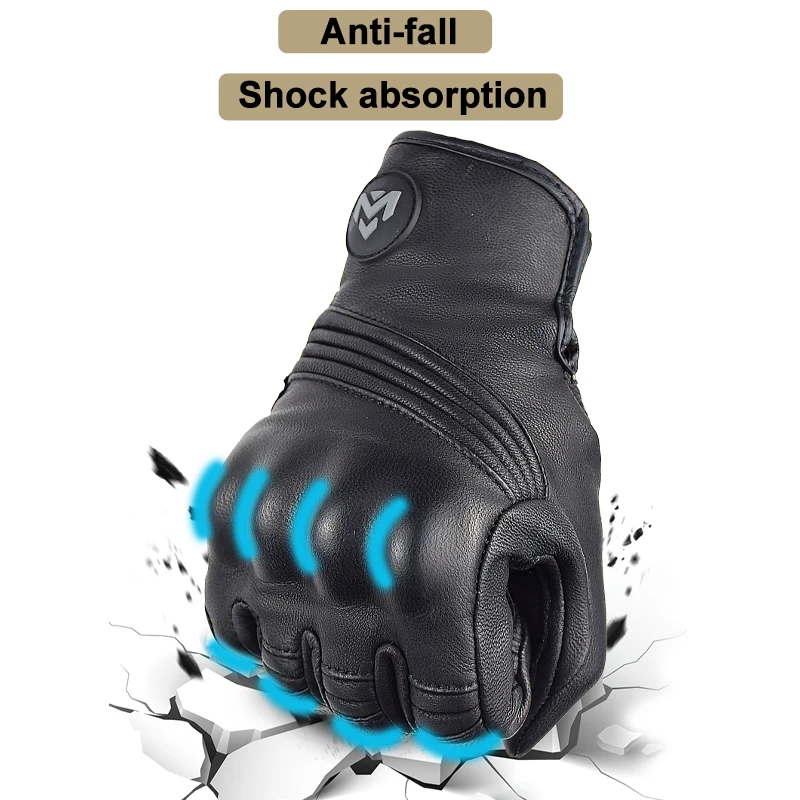 Classic Retro 2025 Cow Leather Motorcycle Gloves Black new Full Finger Gloves Motorbike Locomotive Gloves Touch Screen Guantes Moto Glove
