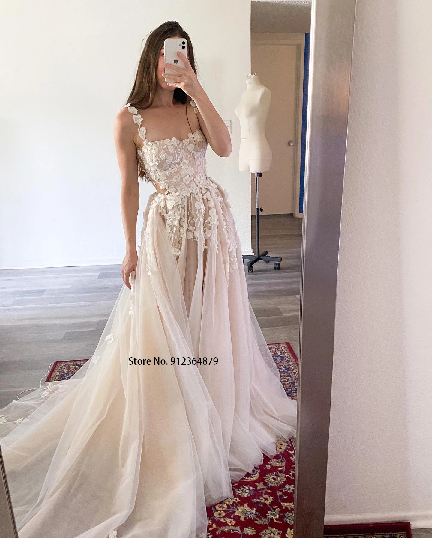 Elegant Two Straps 3d Flower Lace A Line Wedding Dresses Champagne Liner Tulle Appliques Formal Bridal Gowns Womens 2023