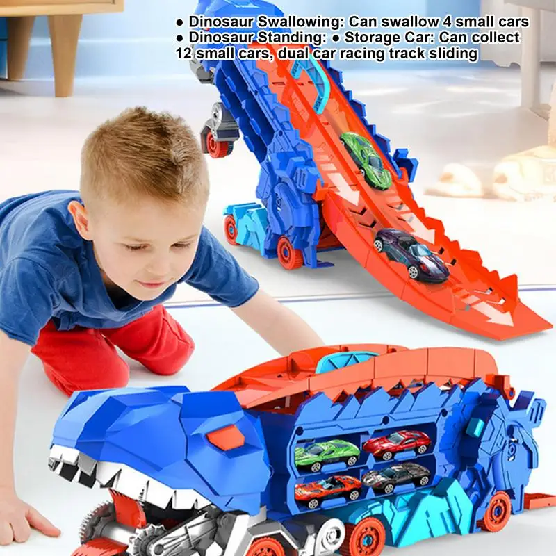 Transporter Car Truck Dinosaur Folding Track Racing Vehicle Kids Competitive Games Storage Alloy Car Boy Toy Children Novel Gift smile