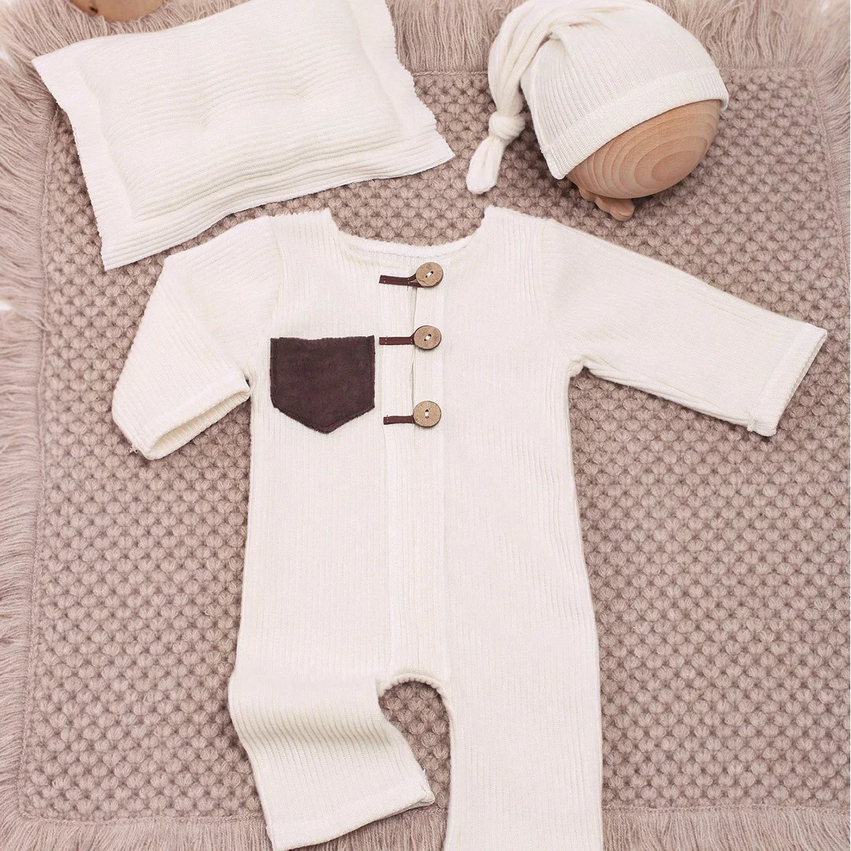 3Pcs Newborn Photography 2025 Romper Outfit Boy Photo new Shooting Outfits Patch Jumpsuit Hat Set with Pillow Baby Photography Clothes