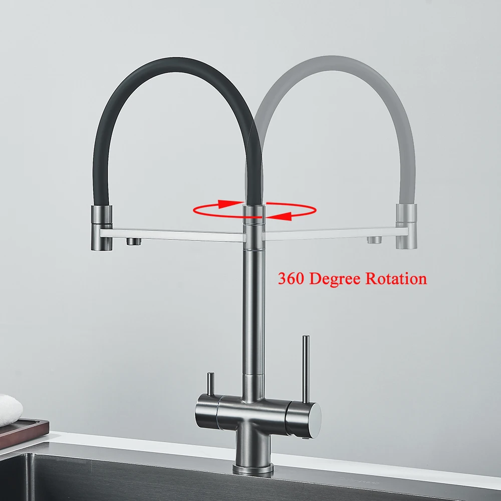 Senlesen Filter Water Kitchen Faucet Gray Pull Down Flexible Sprayer Deck Mounted Hot Cold Mixer Crane Tap 360 Degree Rotation