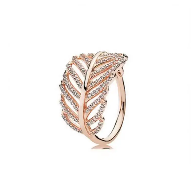 925 Silver Women's Ring Original Rose1 Gold Fashion Ring Zircon Sparkling Wishbone Princess