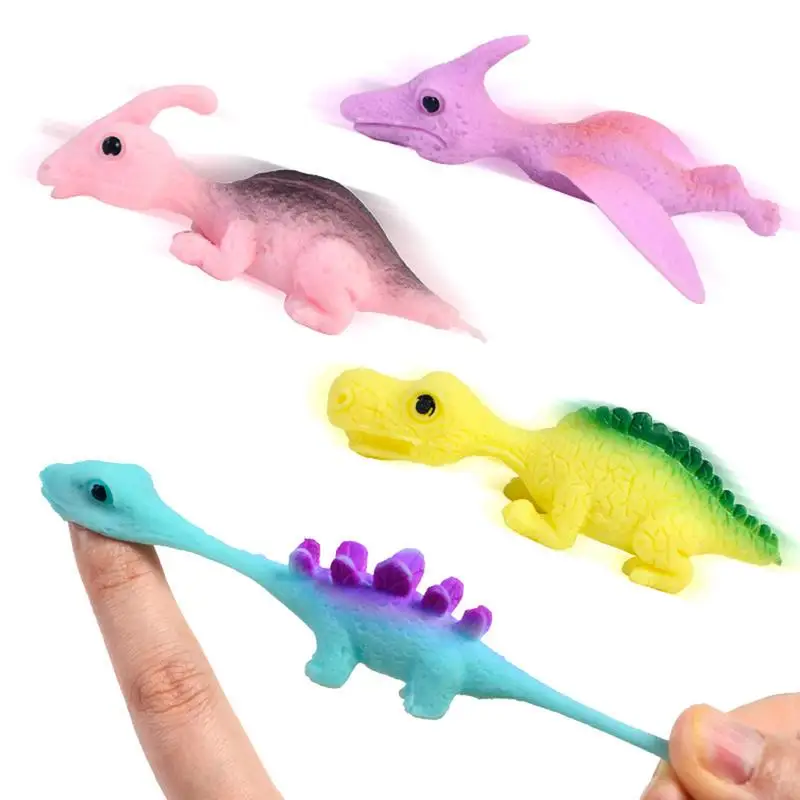 30pcs Slingshot Dinosaur Finger Toys Funny Finger Launching Dinosaur Sticky Toys Soft Rubber Animal Finger Toy For Parties Event
