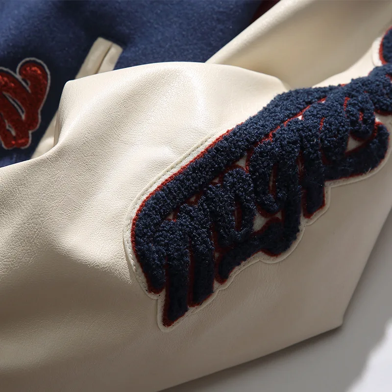 High Street Baseball Jacket Men Harajuku Embroidery Letter Patchwork Varsity Jackets Unisex Vintage Leather Sleeve College Coat