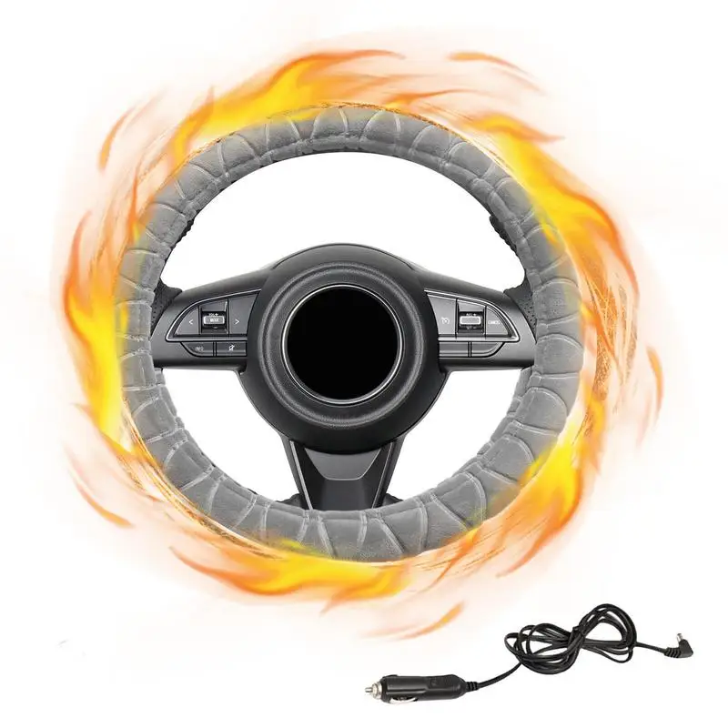 V Heated Steering Wheel Handle Cover Auto Interior Heating Plush Universal Car Accessories Fit Diameter cm