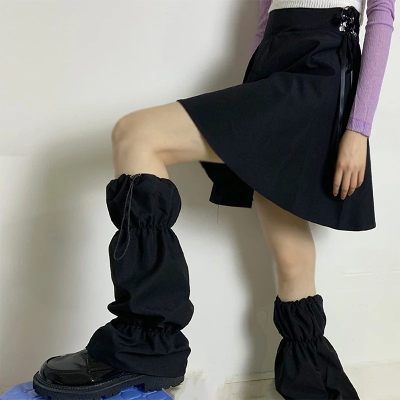 Women 2025 Dark Gothic Black new Leg Warmer Japanese Ninja Haruku Punk Long Sock Drawstring Calf Length Foot Cover Cool Streetwear 2023
