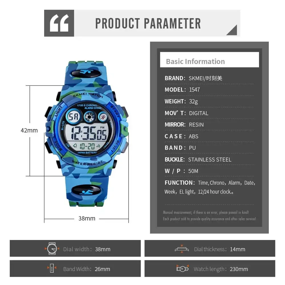 SKMEI Young And Energetic Dial Design 50M Waterproof Colorful LED+EL Lights relogio infantil Children's Sport Kids Watches 1547