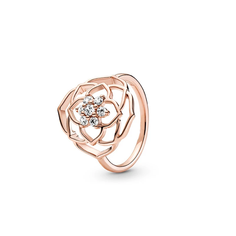 925 Silver Women's Ring Original Rose1 Gold Fashion Ring Zircon Sparkling Wishbone Princess