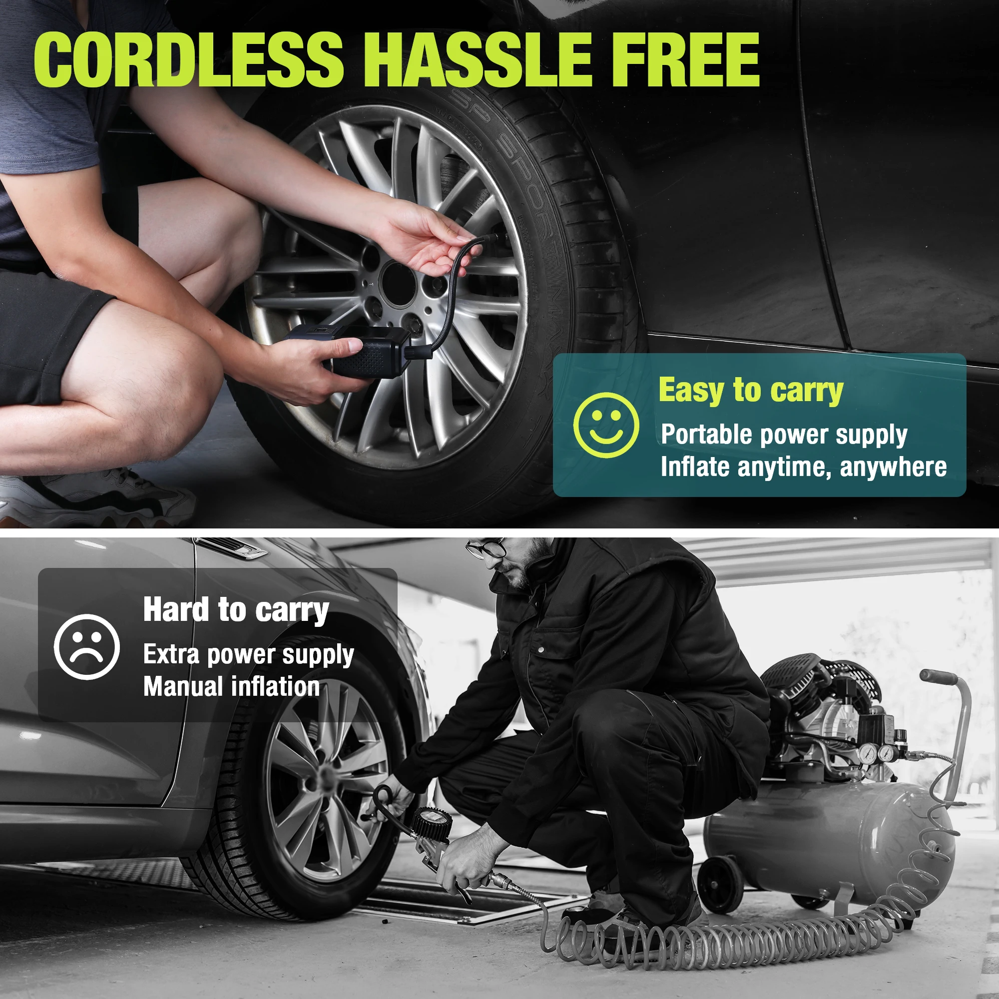 Iator Tire WORKPRO 7.2V 150PSI Portable Air Compressor for Motorcycle Bicycle Boat AUTO Tyre Balls with LCD Digital Display smile