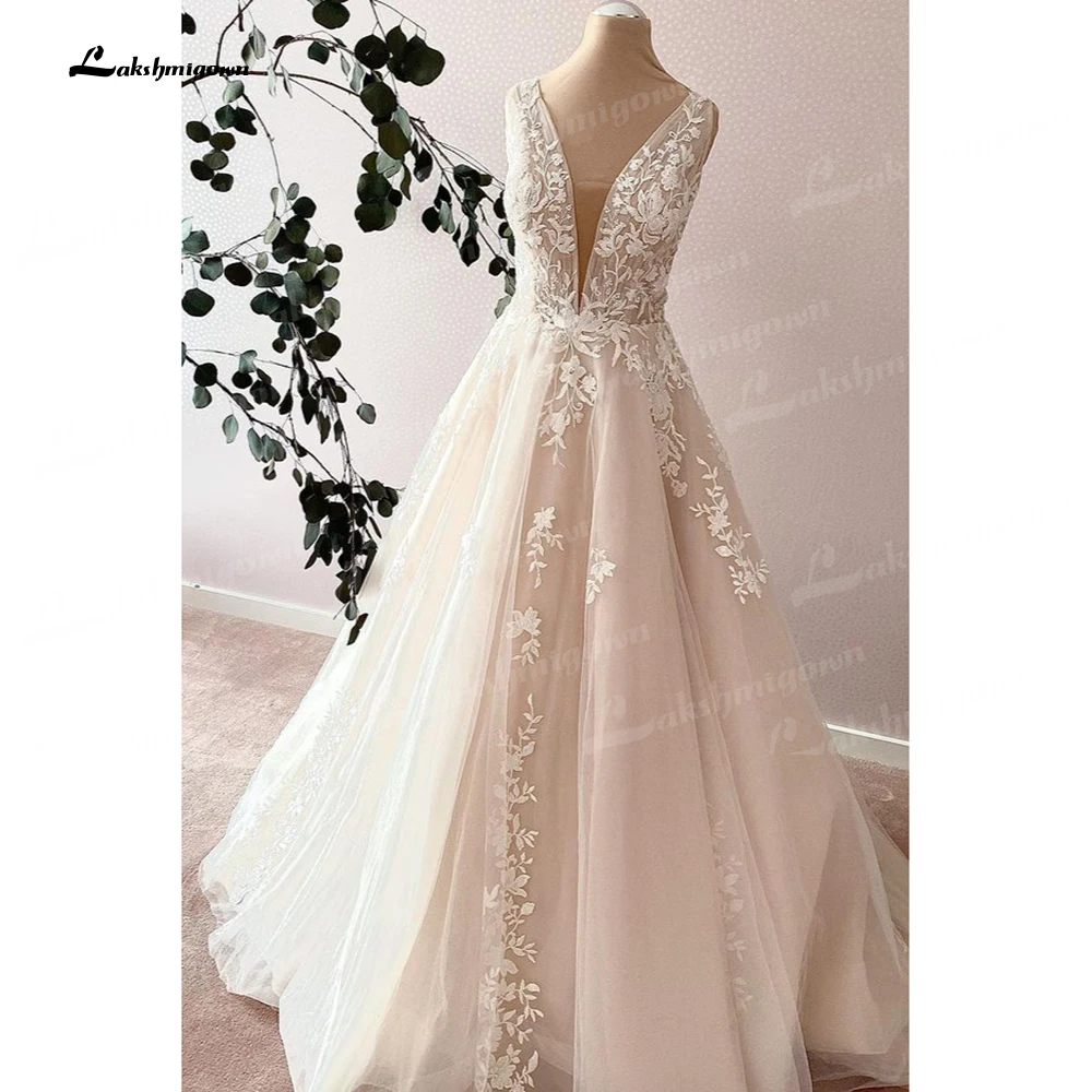 Lakshmigown Bohemian new V-Neck Wedding Dresses Tank Sleeve Tulle A-Line Open Back Lace Bridal 2025 Gowns Bride Dresses Hochzeitskleid