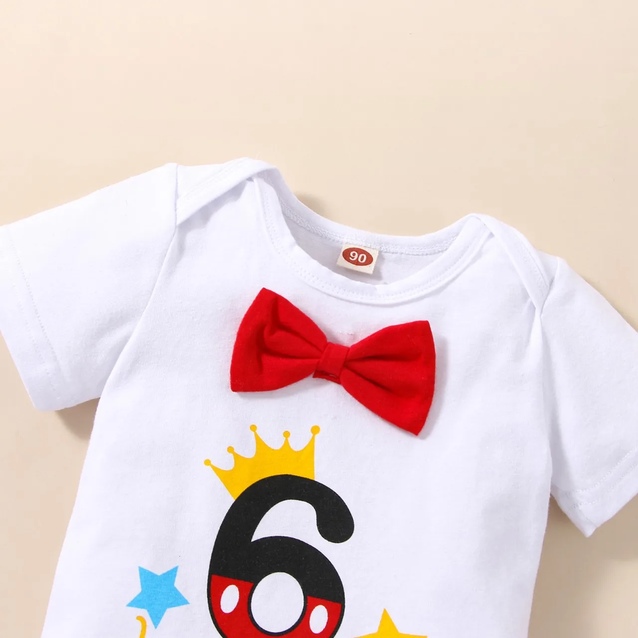 Prowow Half Birthday Clothes Baby 2025 Boys Set Letter Romper+Red Overalls Pants new 6 Months Birthday Cake Smash Outfits For Boy