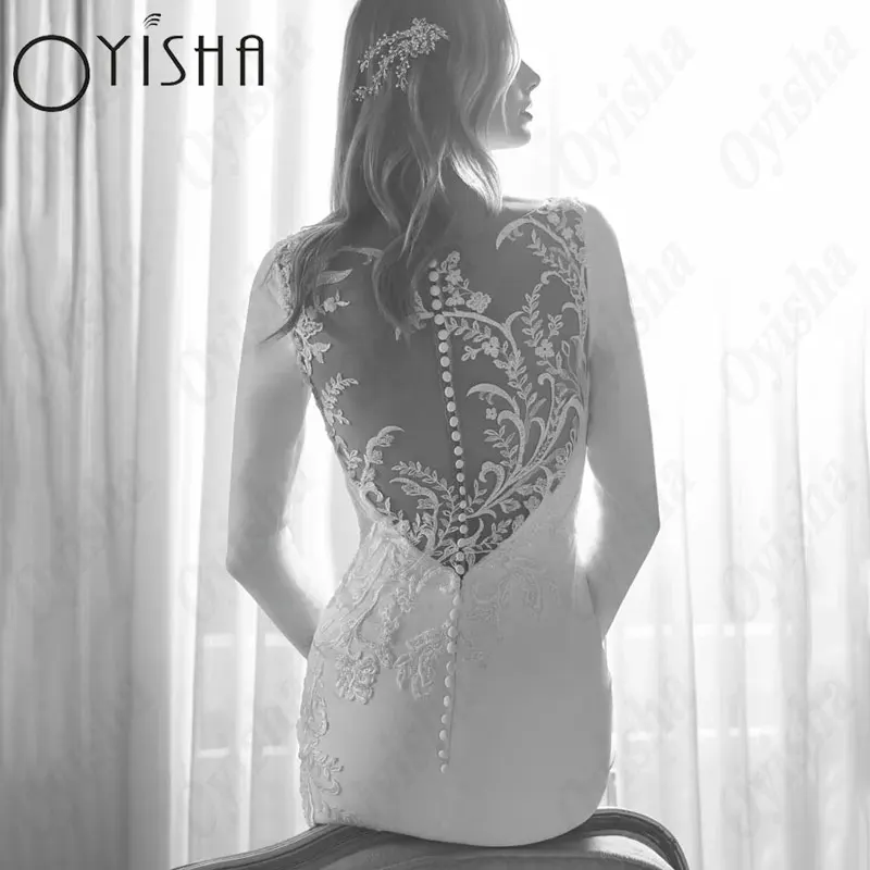 OYISHA O-Neck Mermaid Wedding Dresses Classic Full new Sleeves Satin Appliques Bridal Gowns For Woman 2025 Lace White Vestido De Mariages