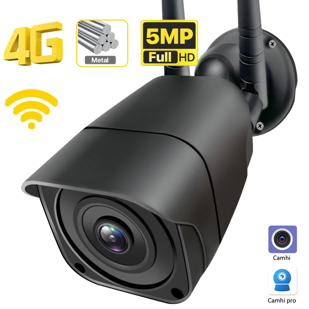 5MP HD Bullet IP Camera 4G Sim Card GSM Outdoor Metal Shell WIFI Camera Ai Tracking Audio Video Surveillance CCTV Cam Camhi
