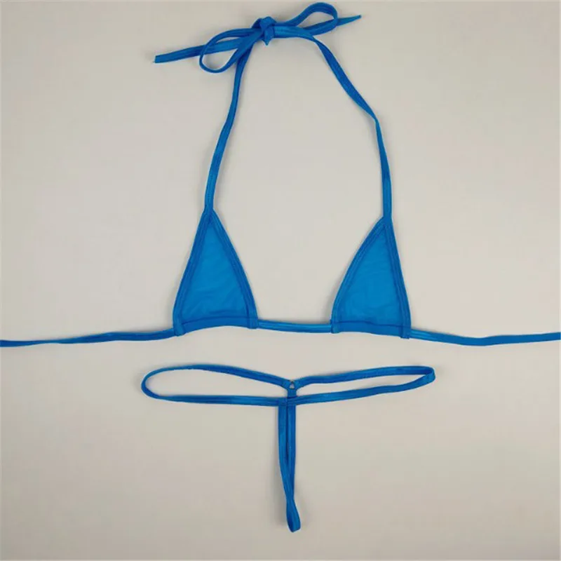 micro bikini Sexy swimwear women swimsuit women biquini mini bikinis Solid color Halter Small triangle Transparent String Thong