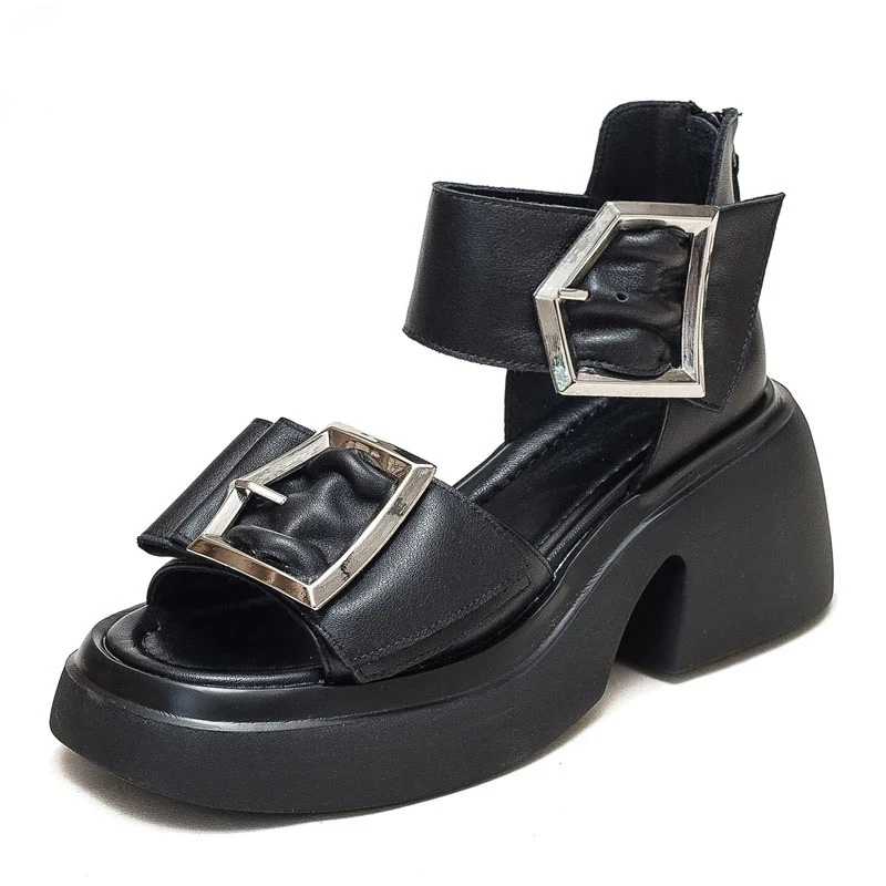 Women Gladiator Sandals Luxury Design 100% Genuine Leather Open Toe Buckle Zipper Sandals Women Summer Cool Boots