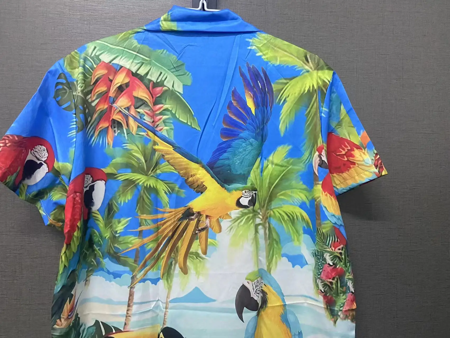 Mens Hawaiian Shirts Parrot Print Shirt For Men Summer Short Sleeve Turn-down Collar Streetwear Loose Vacation Beachwear Camisa