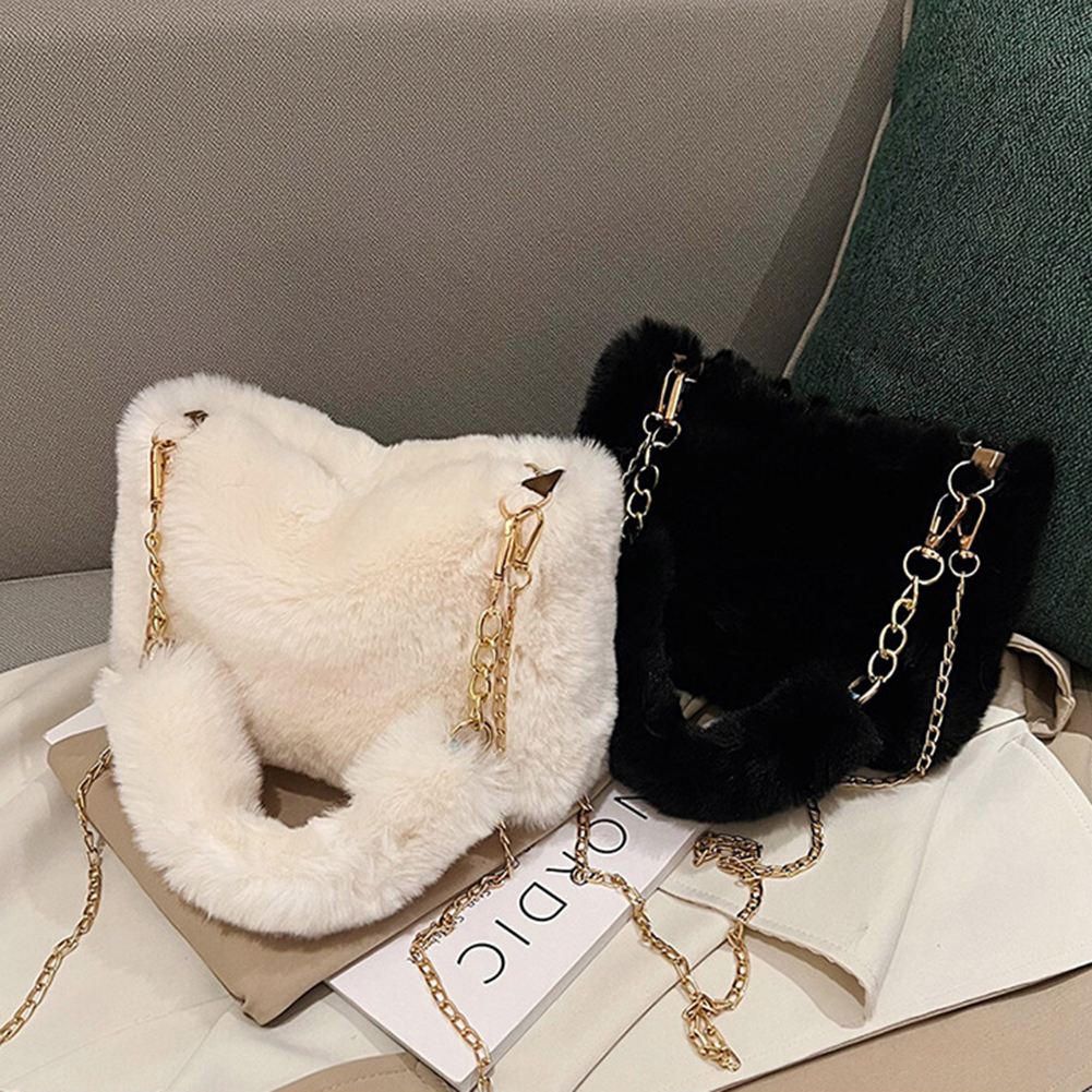 Women Plush Tote Handbag Casual Fuzzy Crossbody Bag Fluffy Shoulder Bag Chain Cute Sling Pouch Faux Fur Female Purse Furry Bolsa