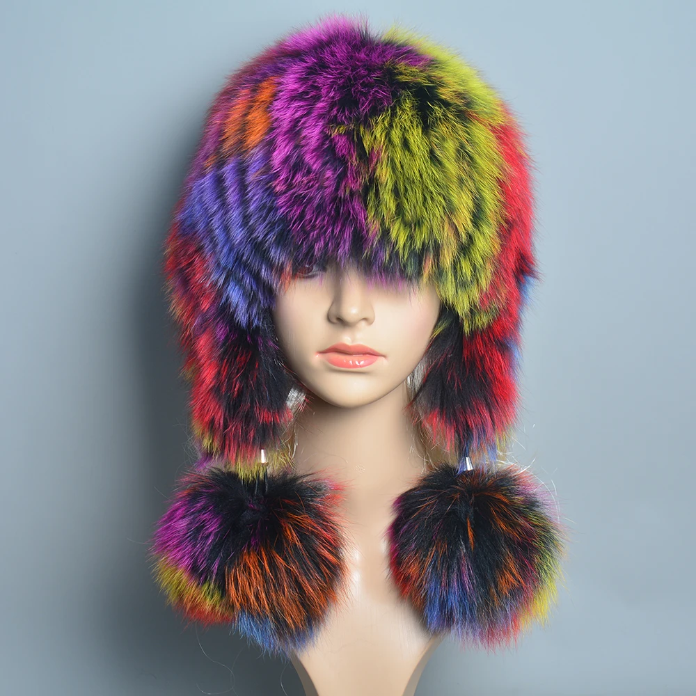 Hot Sale 100% Natural Silver Fox Fur Women Winter Hat Knitted Cap Women Hat Fox Fur Bomber Hat Female Ear Warm Winter Must