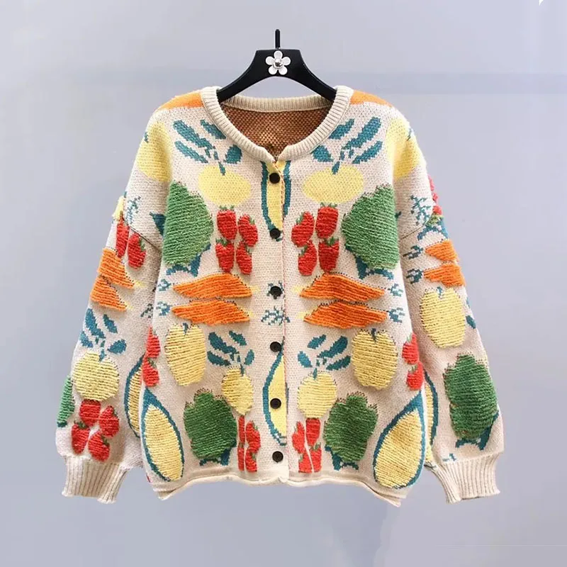 Autumn Vintage Knitwear Sweater Women Winter Thicken O Neck Women Sweater Coat Casual Outwear Cardigan Jacket Woman clothing