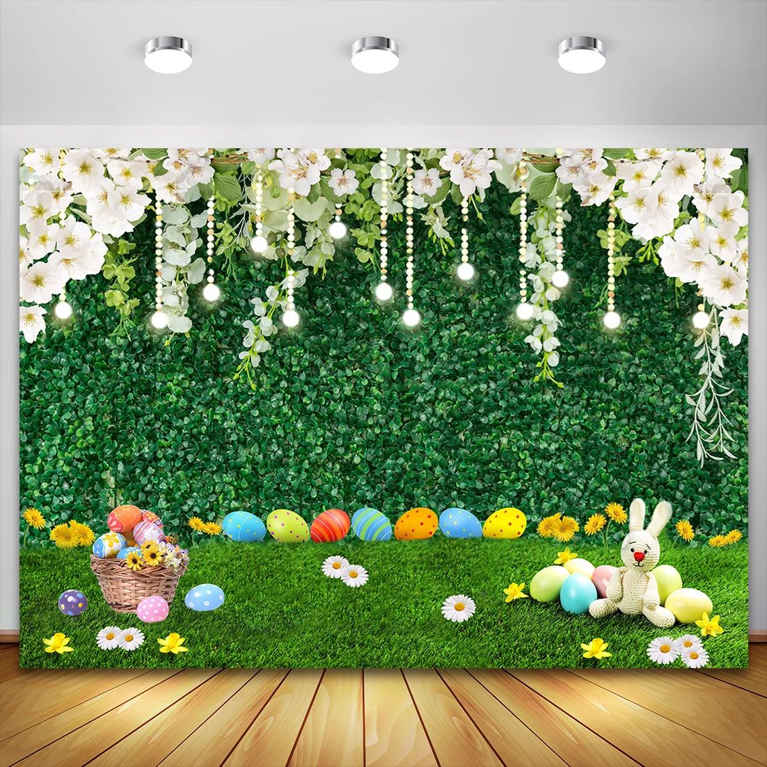Spring Easter Backdrop Bunny Eggs Flower Grassland Barn Door Baby Shower Kids Portrait Photography Background Photoshoot Prop