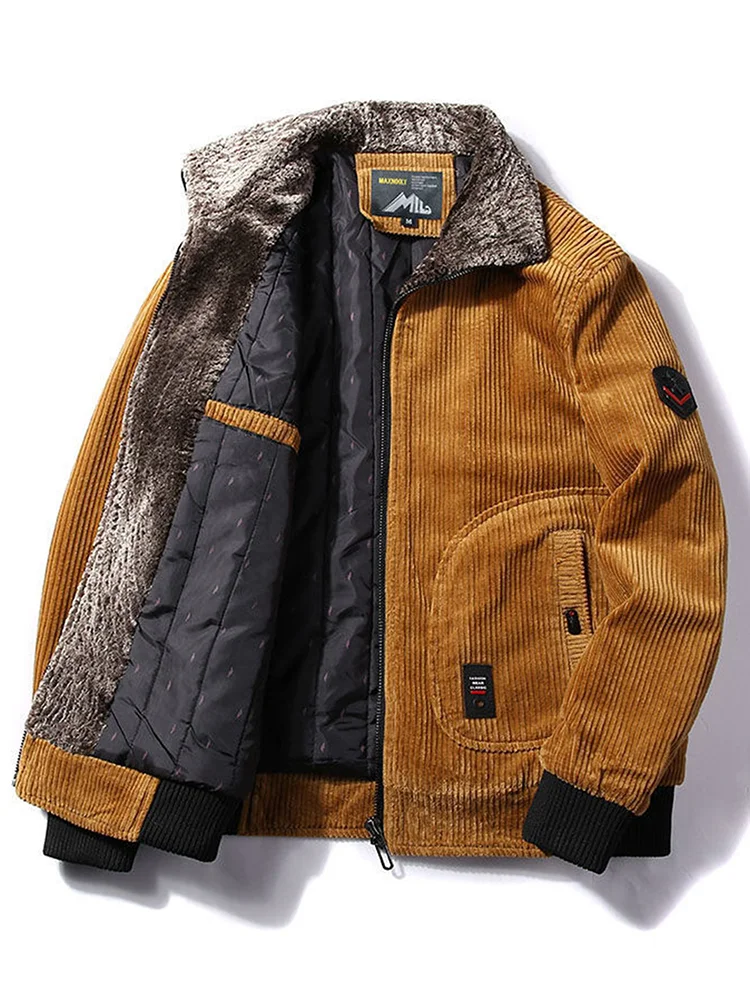 Plus Size Men's Warm Winter Thermal 2025 Corduroy Jackets Thick Warm Windbreaker,Fur Collar new Army Jacket,Casual Outwear Coat