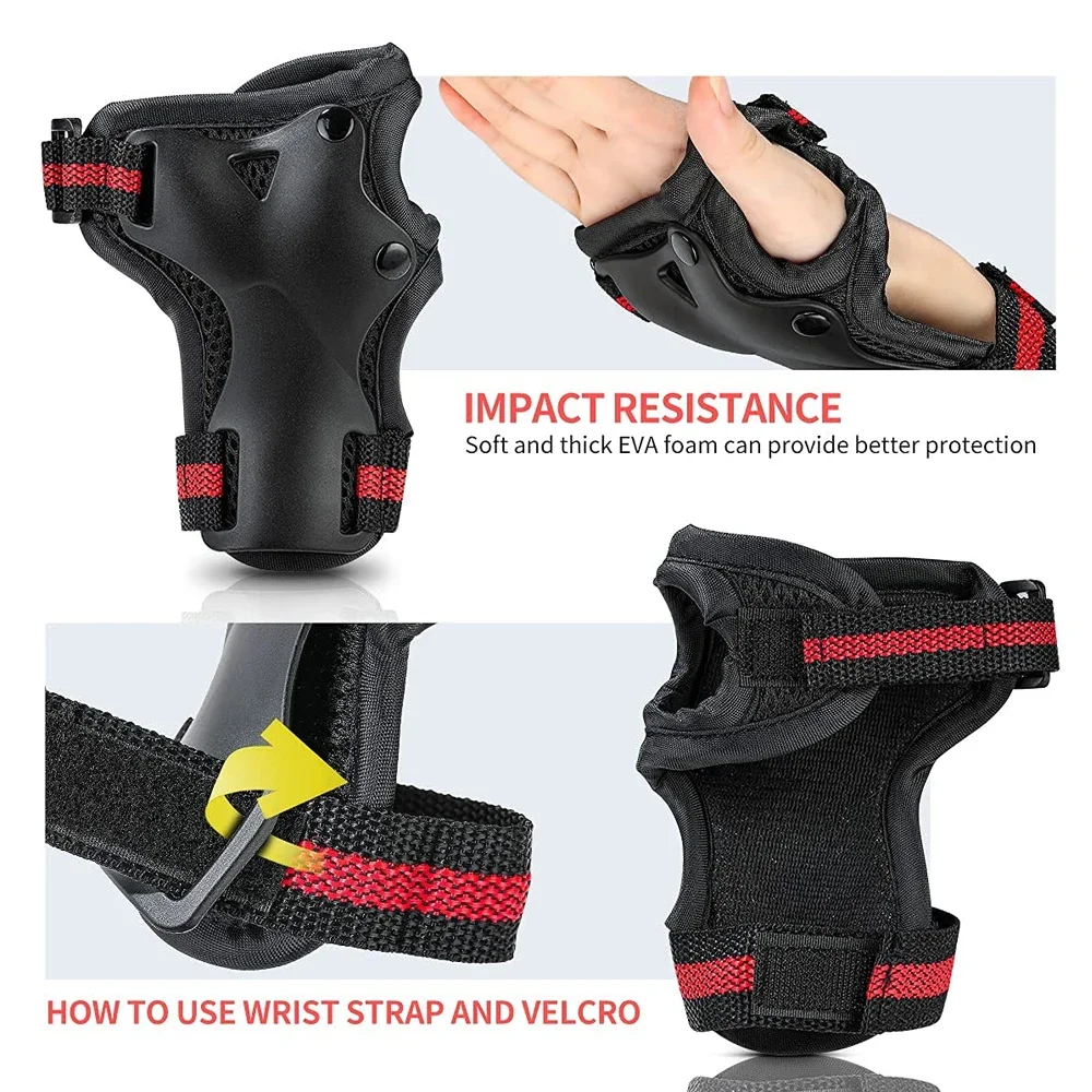 6Pcs Skateboard Ice Roller Skating Protective Gear Elbow Pads Wrist Safety Guard Cycling Riding Knee Protector for Kids Adults