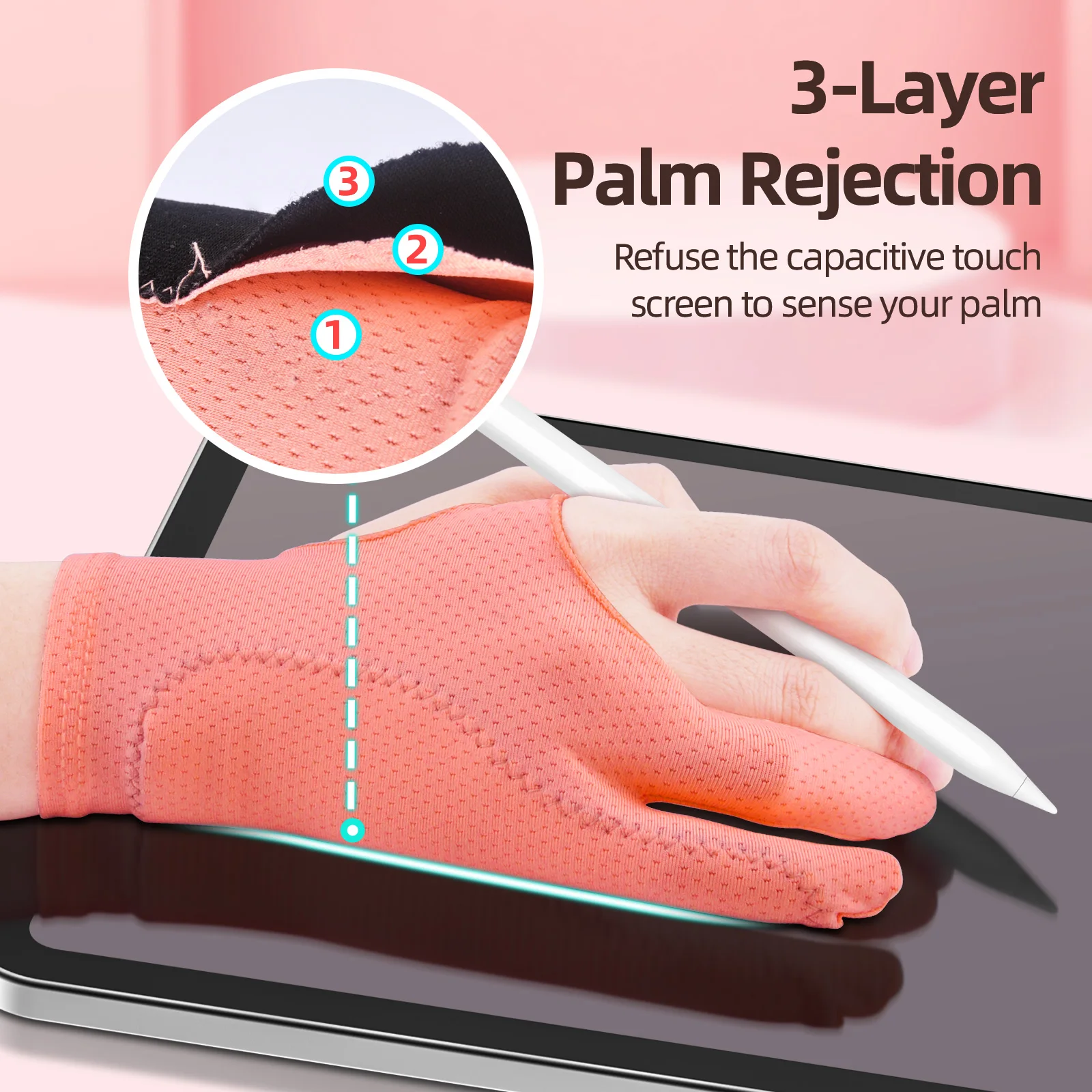 PC Pink Drawing Glove for Any Graphics Table finger Anti Fouling Right And Left Hand Gloves Artist 5