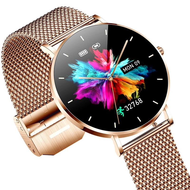 2022 New Ultra Thin Smart Watch Women 1.36" AMOLED 360*360 HD Pixel Display Always Show Time Call Reminder Smartwatch Ladies+Box