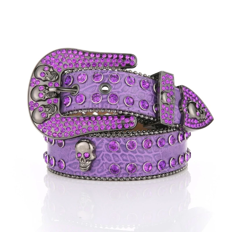Rock Buckle Belts Woman Skull Decor Waist Belts Western Cowgirl Y2K Girls Belt for Jeans Men