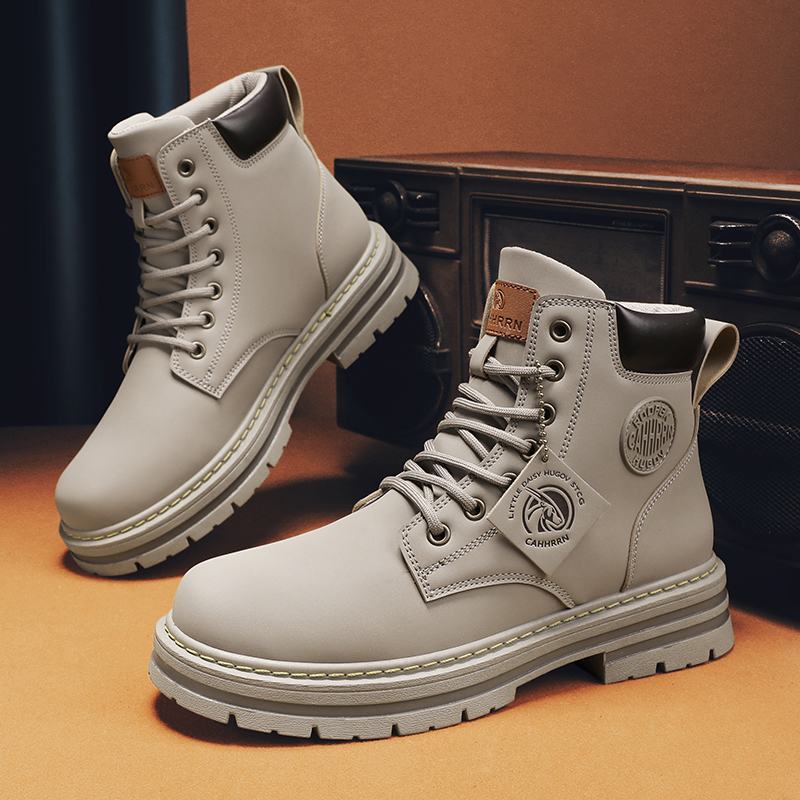 Yellow Men's New Autumn Leather hot High Top Ankle Boots - Classic Fashion Durable Waterproof Soft Sole Anti-Slip
