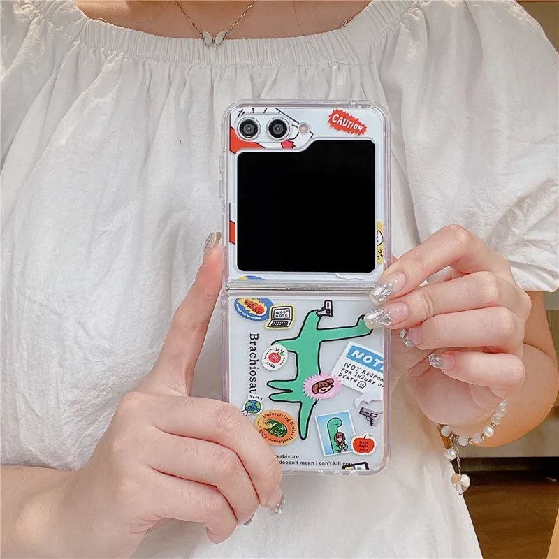 Cute Hand Drawn Phone Cases For Samsung Galaxy Z Flip 5 Hard PC Shockproof Cover Case For Samsung Z Flip5 ZFlip5