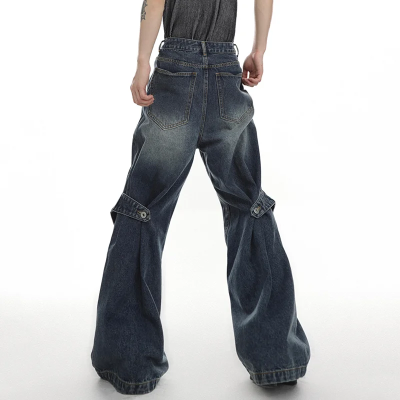 FEWQ Men's Trendy Jeans Deconstruct Spliced Wide Leg Denim new Pants Distressed Washed 2025 Streetwear Summer Male Casual Trousers 9C673