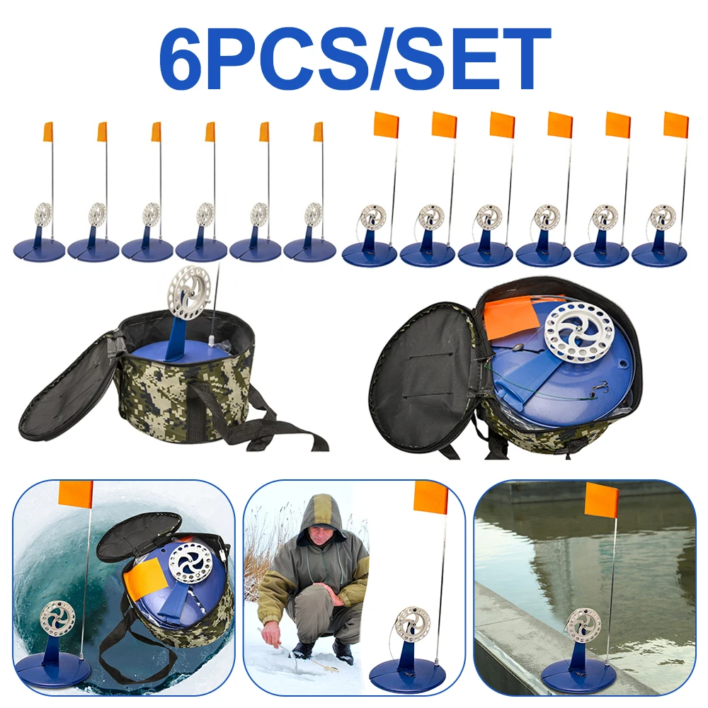 6 PCS / Set Automatic Ice Winter Fishing Rod Carp Tackle Goods Zherlitsas Forishing Line Equipment Kit Tool Pike Victim