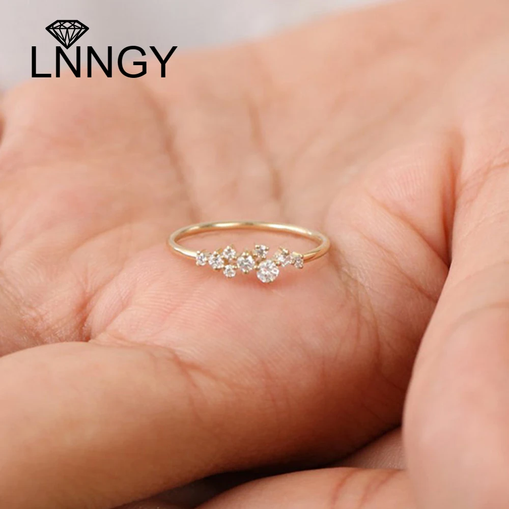 Lnngy 925 Sterling Silver Moissanite Wedding Bands for Women Round Brilliant Lab Diamond Cluster Ring Anillos Fine Jewelry