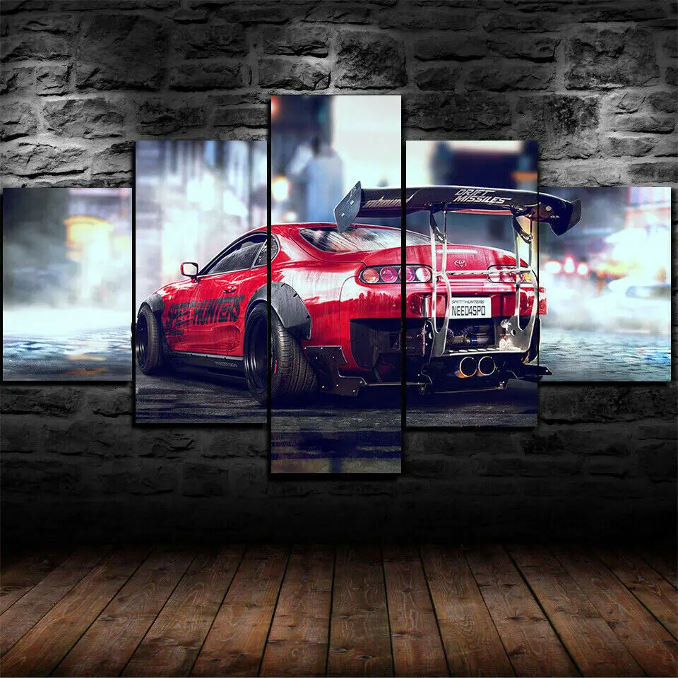 TOYOTA SUPRA 4 Race Sports Car new 5 2025 Panel Canvas Print Wall Art Poster Home Decor Pictures Room Decor Paintings HD Print 5 Pieces