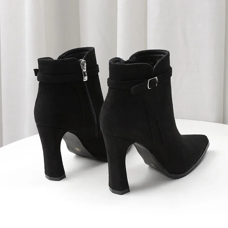 Women Ankle Boots 2023 Autumn/Winter European American New Pointed Thin Heel Short Boot Suede Panel Fashionable High Heel shoes