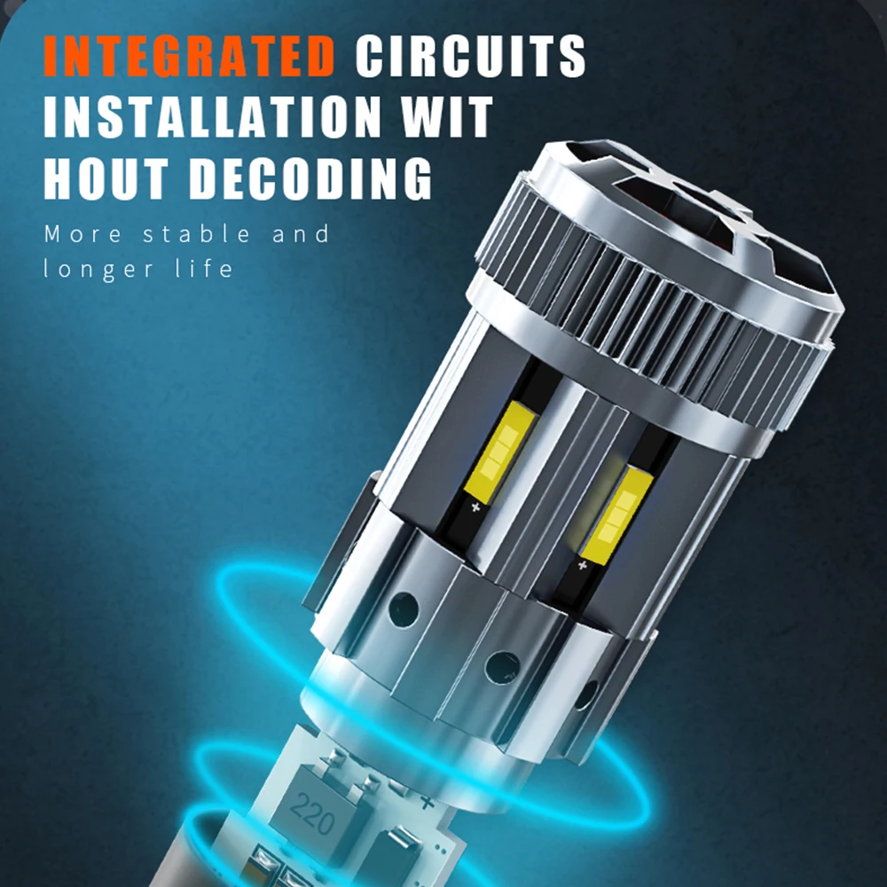 2pcs High Power LED P21W PY21W 1156 BA15S 1157 P21/5W 7440 7443 Car Light CSP 1860 With Fan Canbus Vechile Accessories DRL Lamp