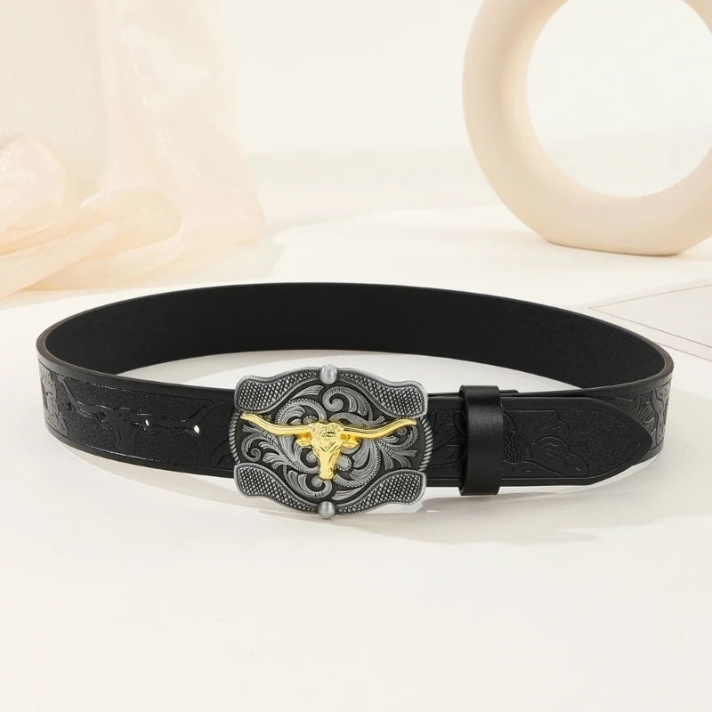 Longhorn Bull Belt Buckle Belt Vintage Western Belt Cowboy Belts For Men Western With Big Buckle Leather Belt Jeans Belt