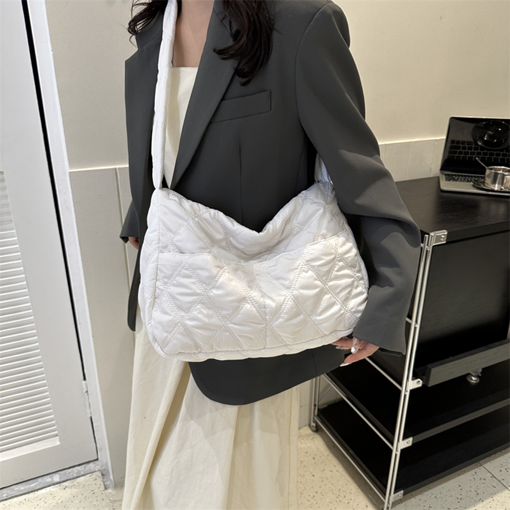 Women Soft Nylon Side Bags Puffy Tote Bag with Adjustable Strap Large Capacity Lady Shoulder Crossbody Bags for Daily Office Use